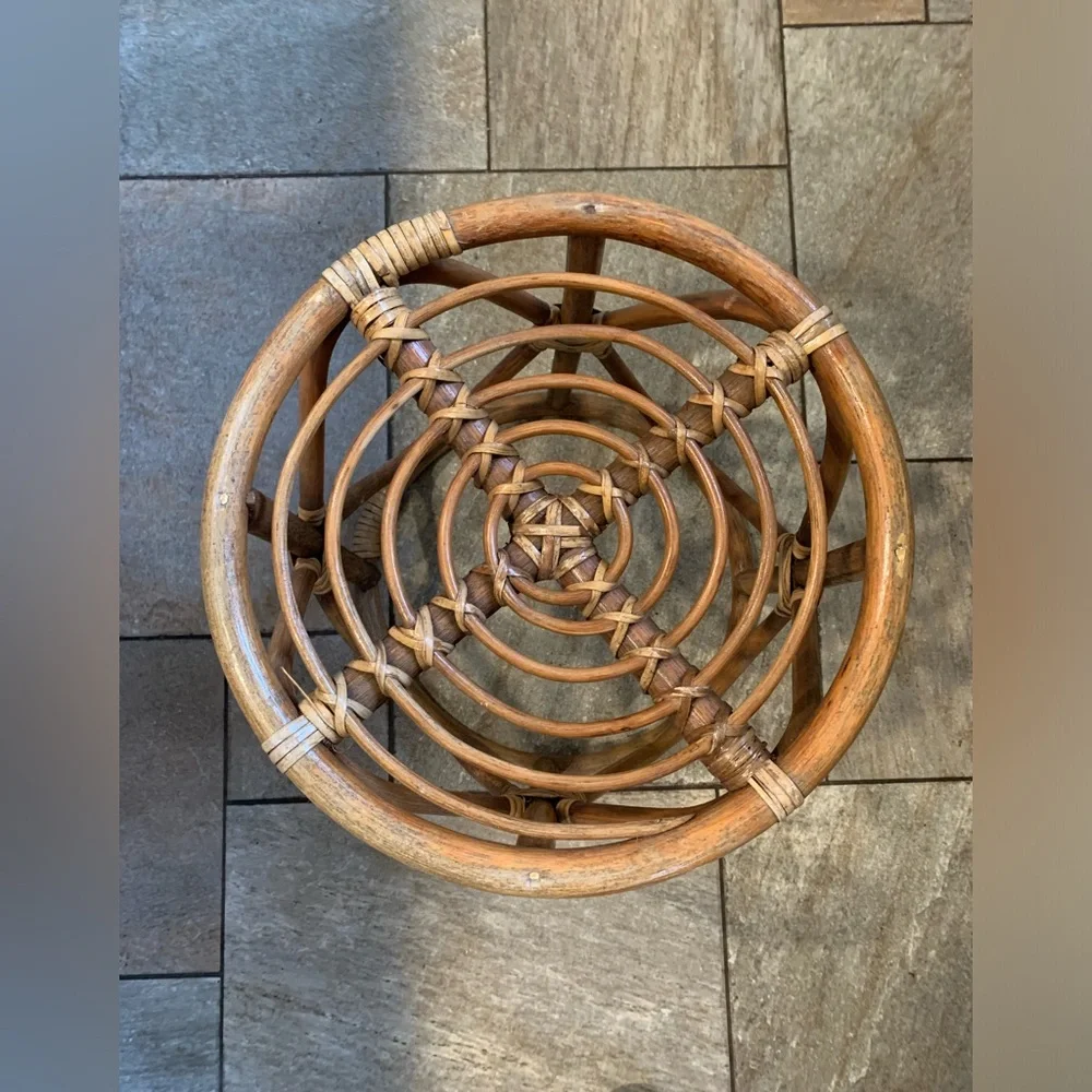 VINTAGE RATTAN STOOL | Side Table. Plant Stand. - Picture 3 of 5